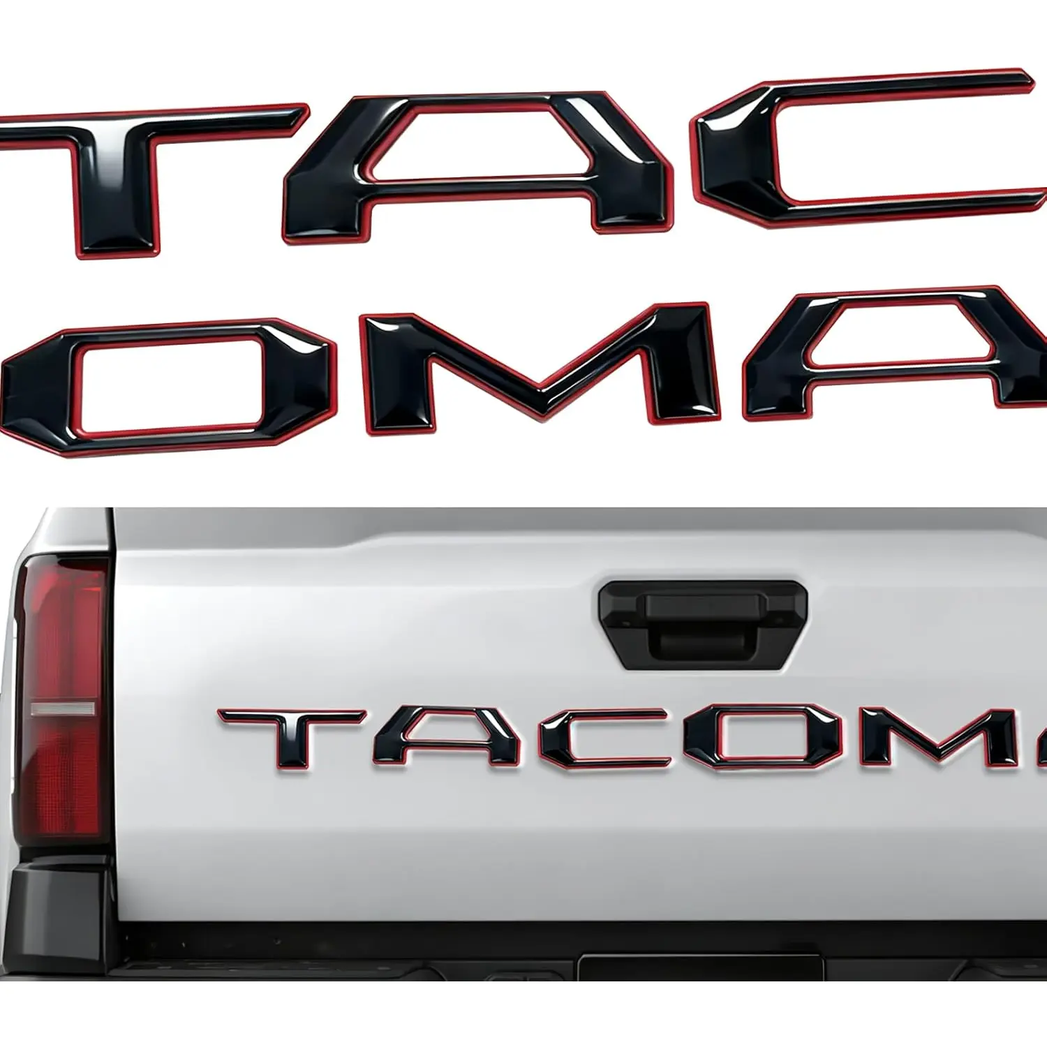 Red Tailgate Car Stickers for 2024-2026 Toyota Tacoma, Natural Plastic Stick-On Lettering Insert, Automotive Decal Emblem Badge Overlay