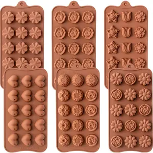 6 Pack Flower Shape Chocolate Candy Molds Silicone Food-Grade Non-Stick Jello Mold Crayon Mold Silicone Baking Mold BPA Free including Flower Heart Tulip Rose