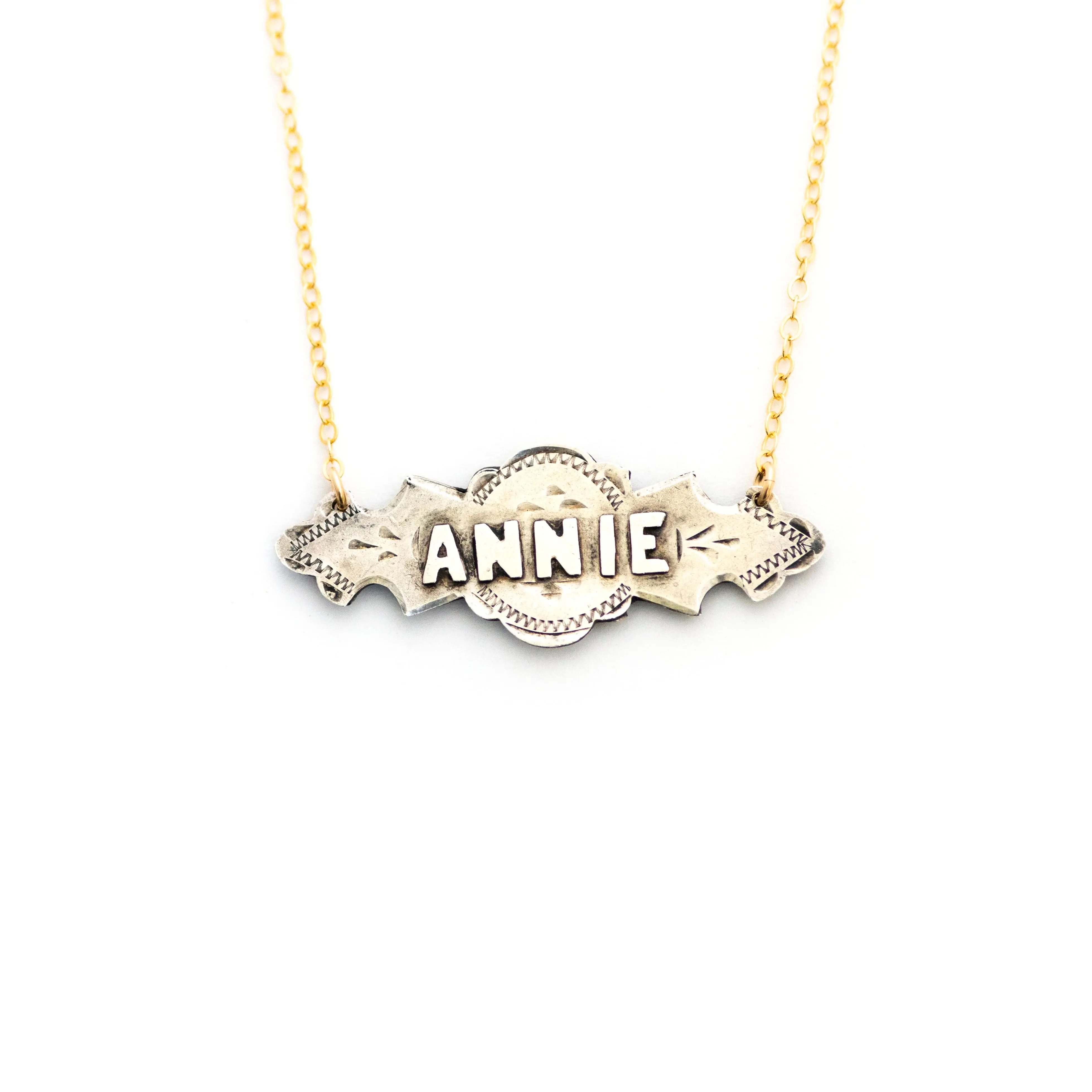 Sterling ANNIE Birmingham Bar Name Necklace