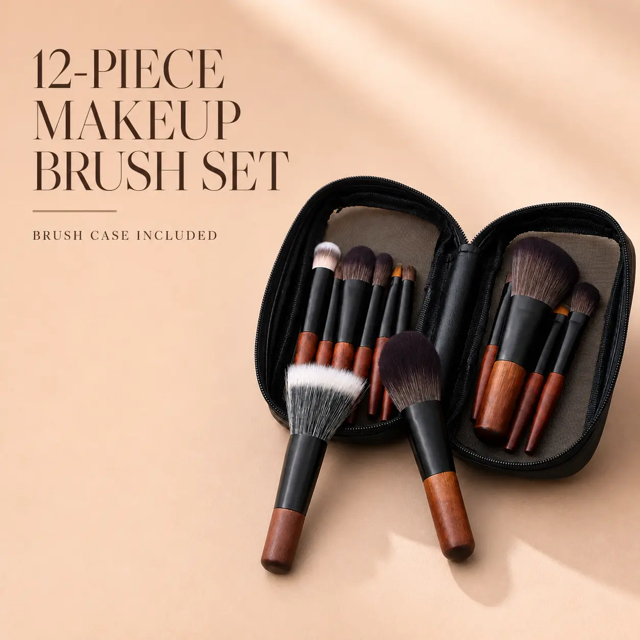 12-Piece Mini Makeup Brush Set with Black Case, Face, Eye & Detail Brushes for Everyday Makeup and Travel