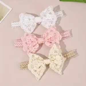3-piece set of charming lace bow headbands - elegant headbands in white, yellow, and pink, suitable daily use