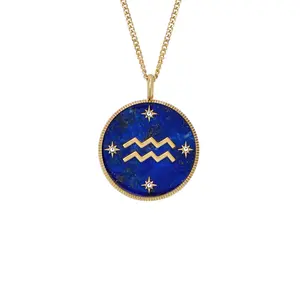 Fossil Women's Aquarius Sutton Zodiac Gold-Tone Stainless Steel Blue Lapis Pendant Necklace