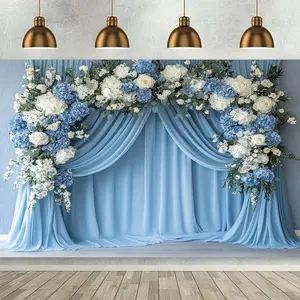Flower Pattern Wedding Backdrop - Romantic Polyester Backdrop, Wedding Decoration, Birthday Party, Photo Props Background Cloth, Banners, Perfect for Gifts, Dorm & Party Wall Decor