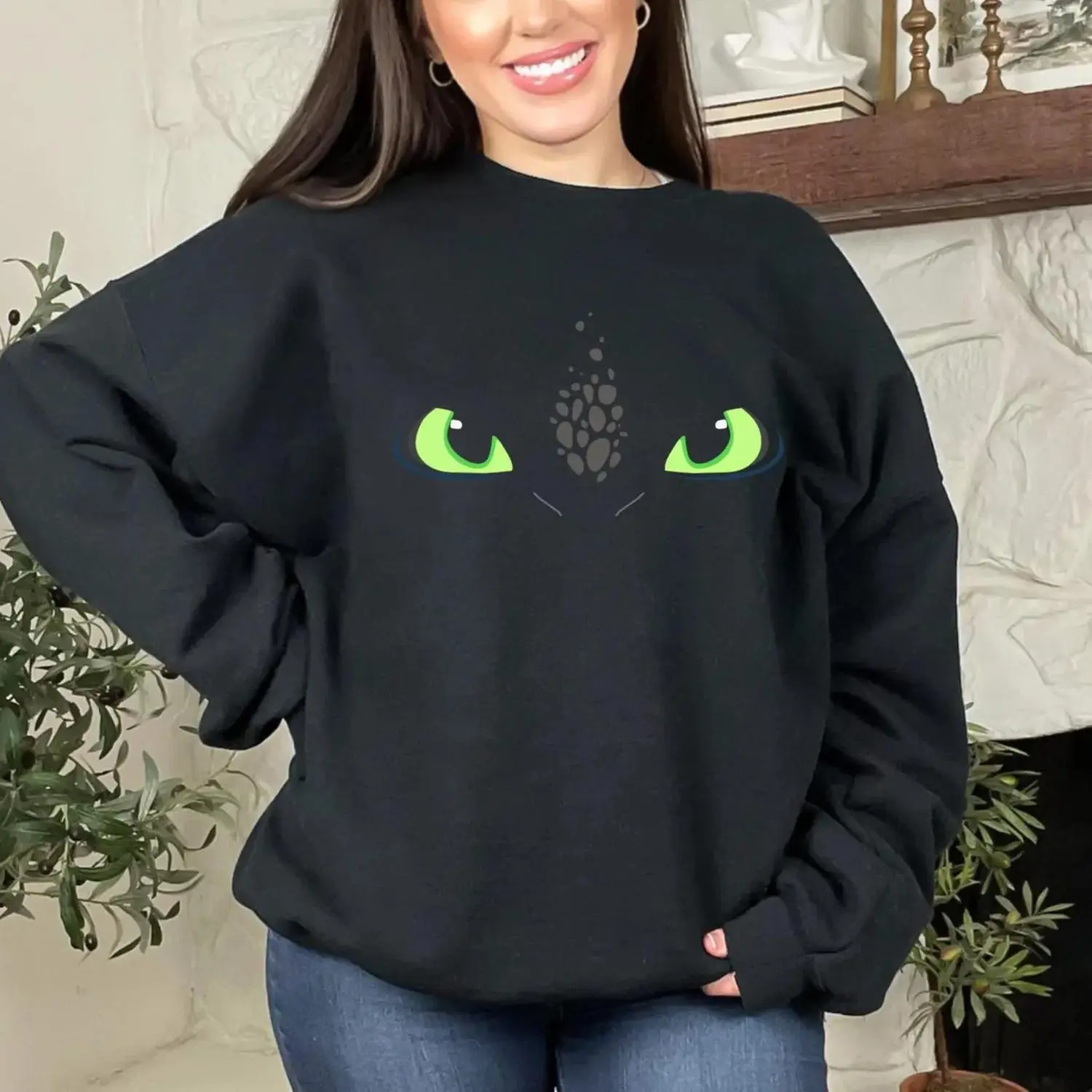 Epic Universe Shirt, Cute Black Dragon Fantasy Top, Family Theme Park Trip Outfit, Toothless And Hiccup Flying Dragon Crewneck