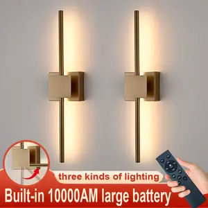 Modern LED wall sconces with remote control, built-in 10,000 mAh large rechargeable battery, three color dimmable modern wall lamp for bedroom, living room, hallway, cordless LED wall lighting fixture home decor #LEDWallSconce #BatteryOperatedLight #Moder
