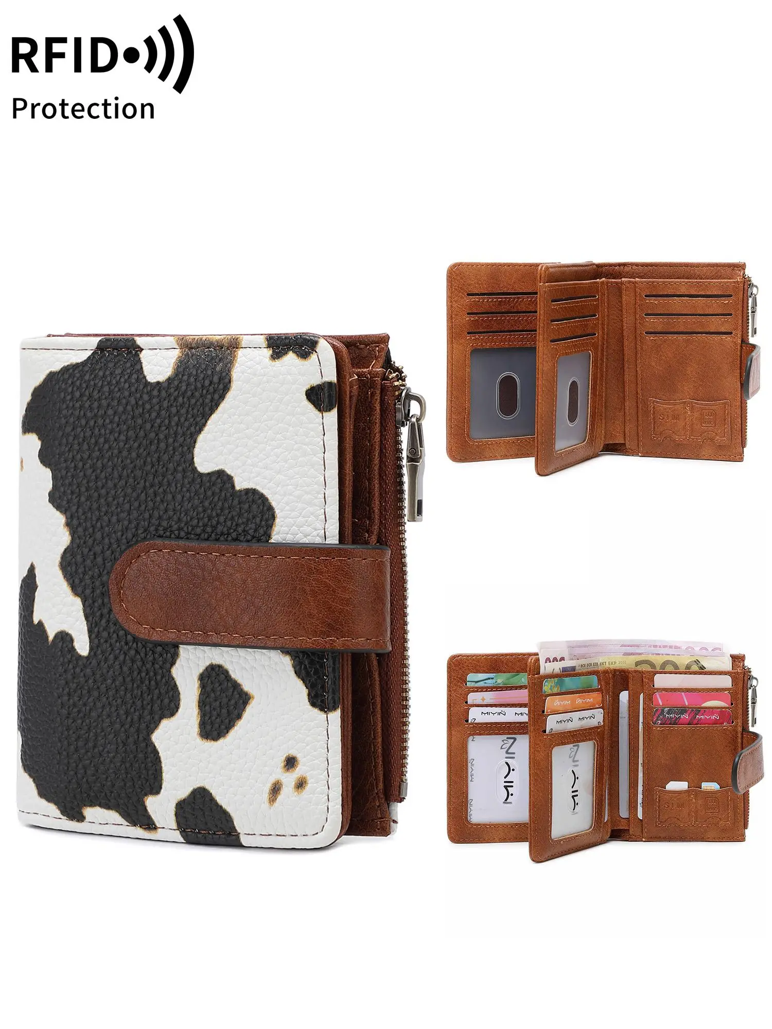 Fashion Cow Print Zipper Bifold Wallet, Casual Multi-compartment RFID Card Holder Wallet for Women, Trendy All-match & Exquisite Wallet for Birthday Gift, Fashionable Card Holder, PU Card Holder, Rfid Card Slots, Bifold Cardholder, Credit Cards Holder