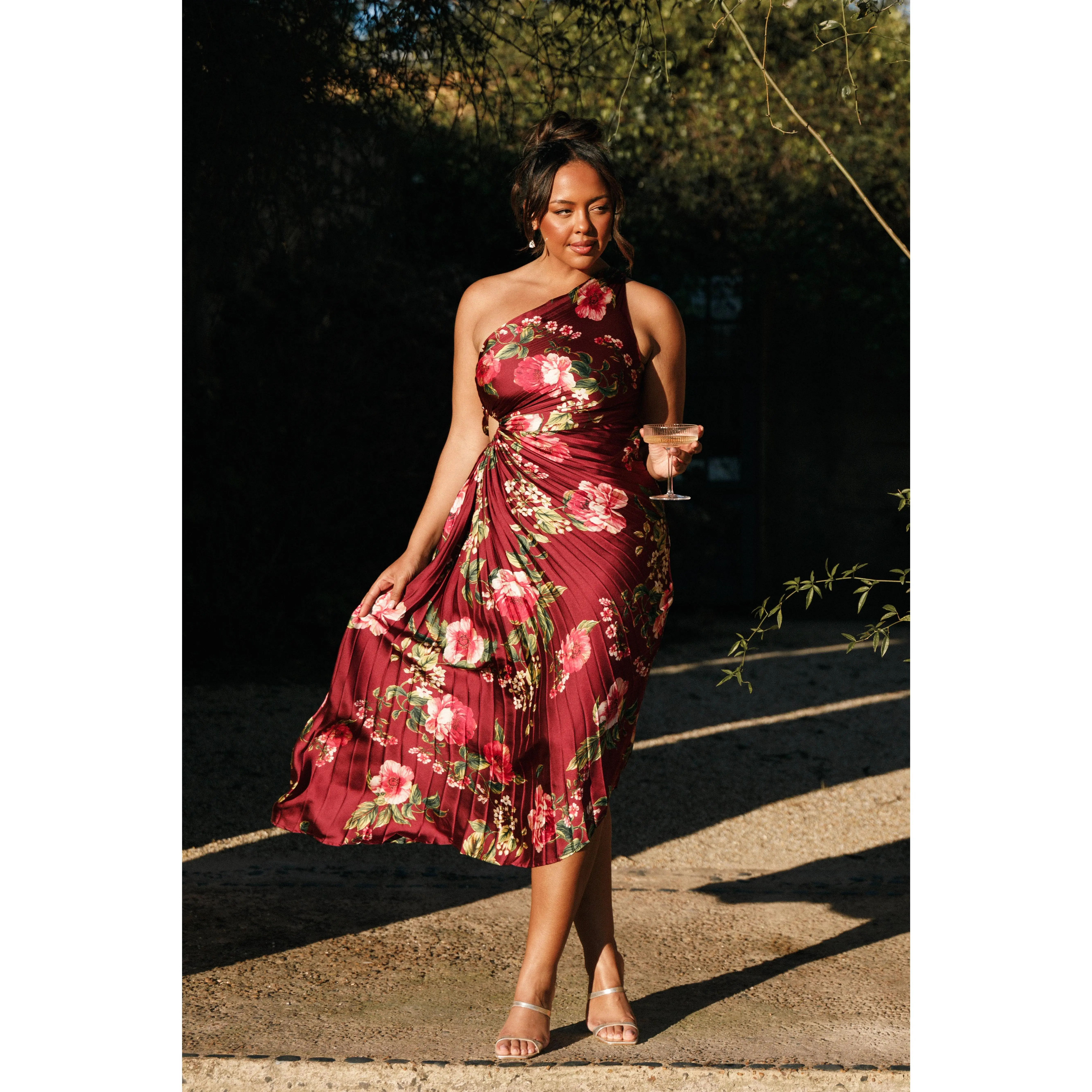 Kleo One Shoulder Maxi Dress - Burgundy Floral - TikTok Shop