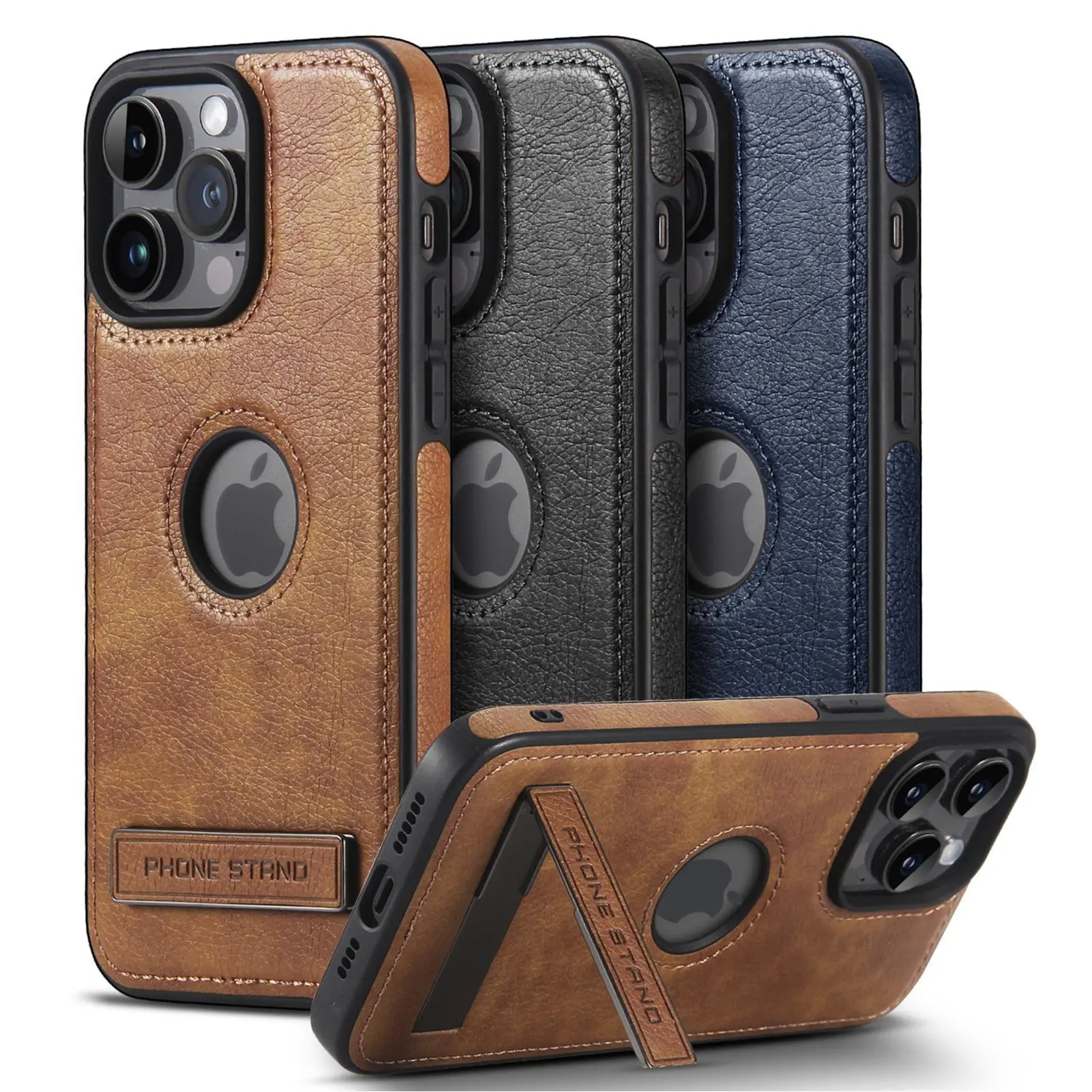 For iPhone 17 16 15 14 Plus 13 12 Pro Max Air Slim Luxury Leather Built-in Kickstand Durable Case Cover Phone Accessories Protective Case