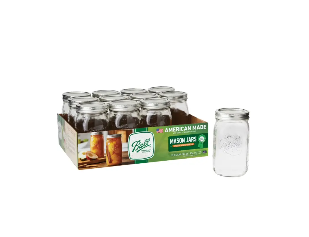 32oz Wide Mouth Glass Mason Jars with Lids and Bands, 12 Count