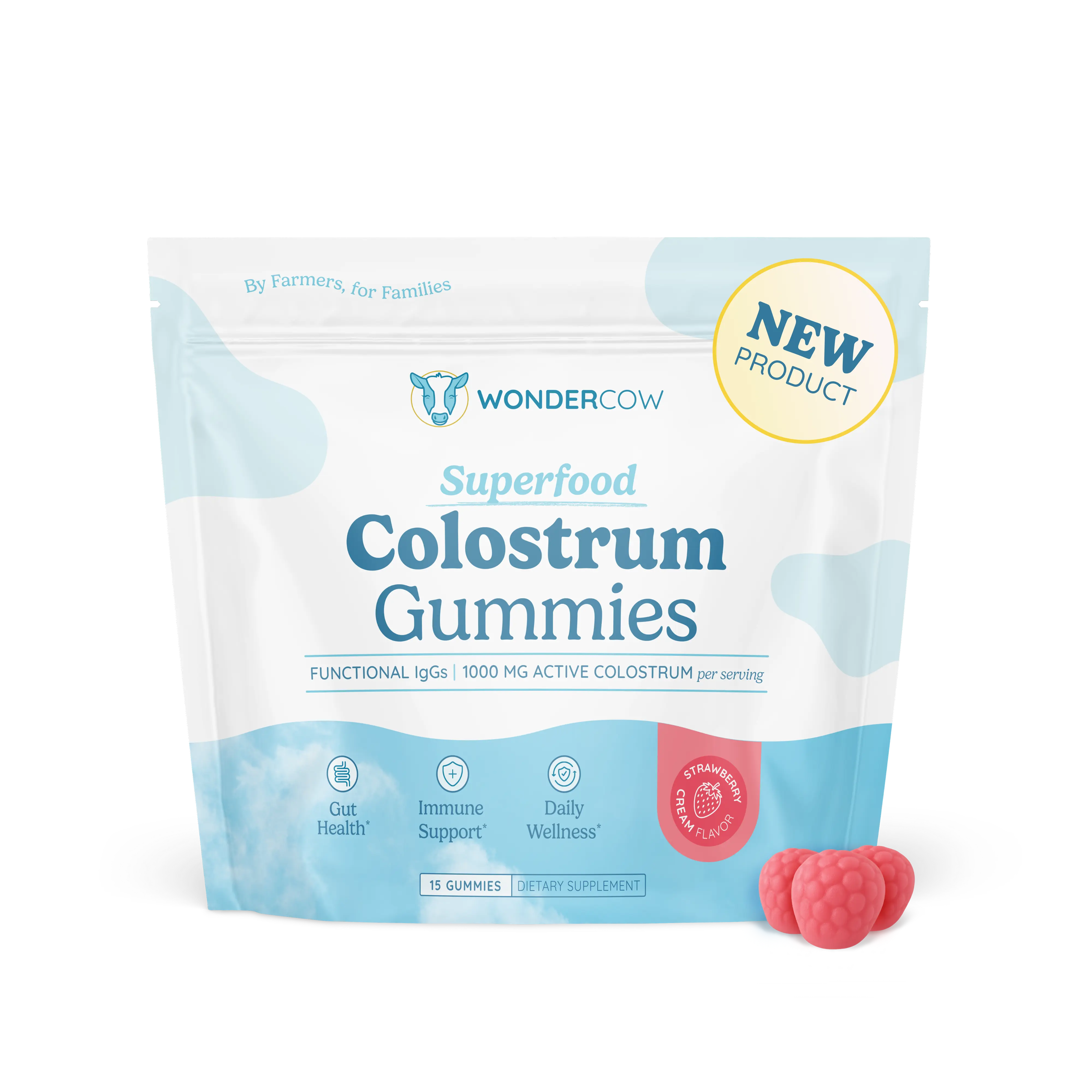 Strawberry Colostrum Gummies - 5 Serving, Whole Bovine Colostrum, Immune Support, Gut Health, On-the-Go, 1,000mg active colostrum per serving