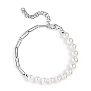 Pearl Fancy Bracelet in Rhodium Over Sterling Silver 6.50 In Christmas Gifts