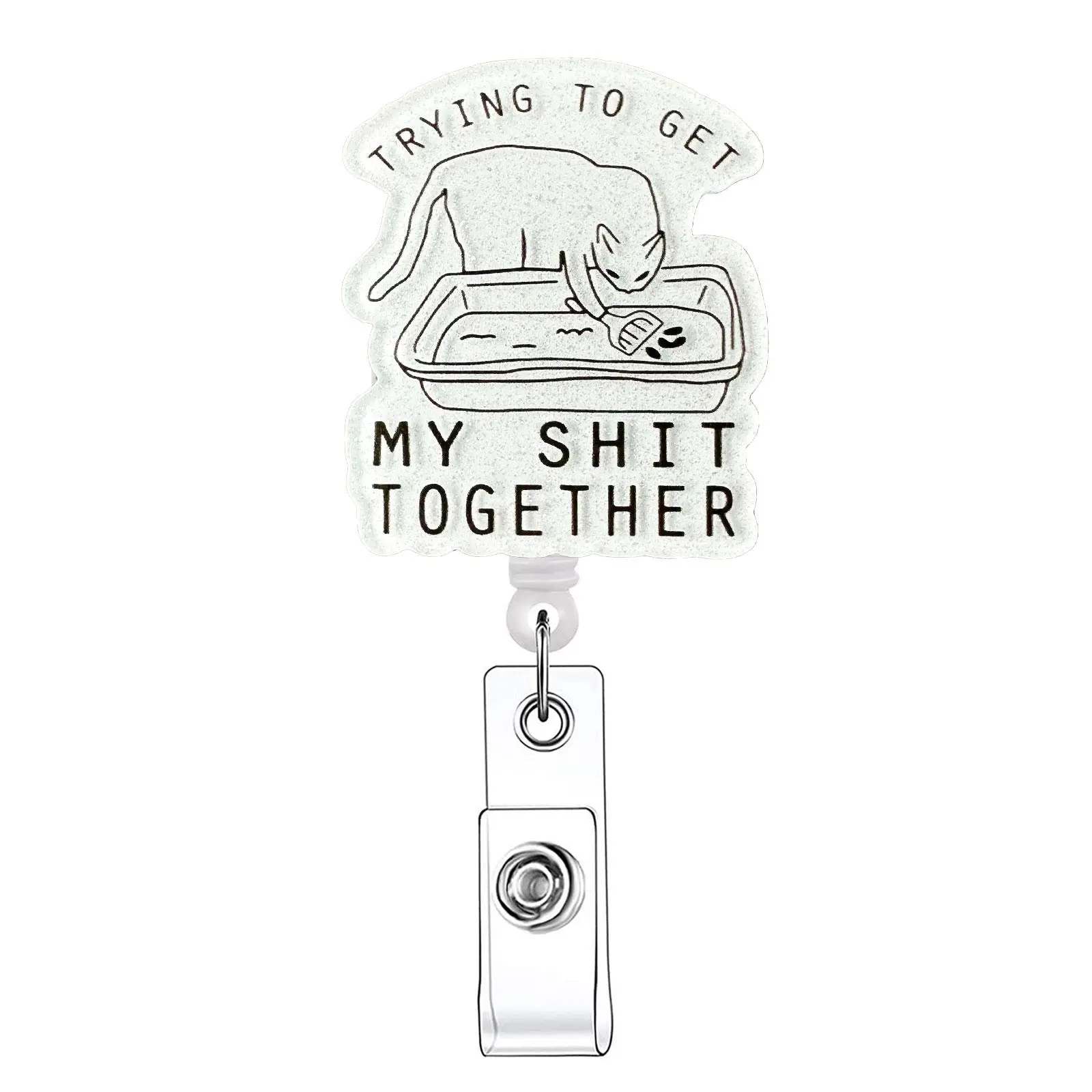Cartoon Cat Pattern Retractable Badge Reel, Acrylic ID Holder with Clip for Nurses, Doctors, Students & Office Staff, Identification Badges & Supplies