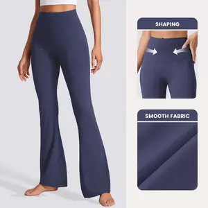 Viconow Flare Leggings for Women with Pockets - High Waist Bike Pants for Gym Workout Yoga Solid Color Casual Wear