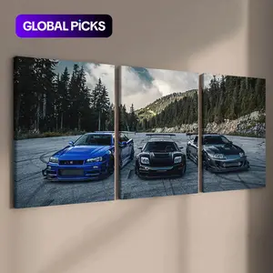 Car Pattern Canvas Painting with Frame, Modern Cool Design, 3 Counts/set Modern Wall Art Painting, Wall Art Decor for Home Living Room Bedroom Office, Art Wall Decoration