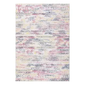 9x12ft Polyester Fiber Low Pile Stripe Area Rug, Multi-Color Rectangular Geometric Weave, Stain-Proof Machine-Washable Rug for High-Traffic Dining Room, Living Room, Low Pile Rug, Stripe Area Rugs