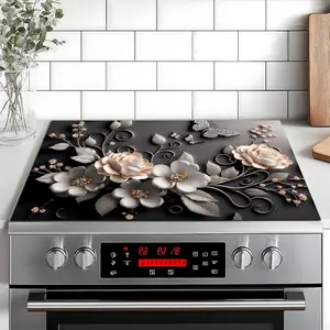 Non-Slip Rubber Oven Mat, Floral Design Kitchen Stove Protector, Multi-Purpose Cooktop Cover for Ovens, Washers, Dryers, Mouse Pad