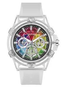 GUESS Unisex Rainbow Mosaic and White Silicone Multifunction Watch
