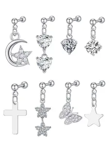 Cute Cartilage Earring Stud Dangle, Helix Piercing Jewelry for Women, Stainless Steel CZ Tragus Piercing Jewelry, Star Heart Butterfly Cross Stud Earrings, Versatile Earrings