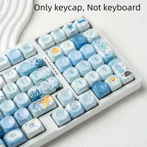 Seabed World keycaps, Keyboard Keycap, MOA height, smooth and glossy surface, similar to ceramic feel, blue color scheme, seabed theme, PBT material, compatible with 6.25U space 61 63 64 68 75 84 87 98 99 100 104 108
