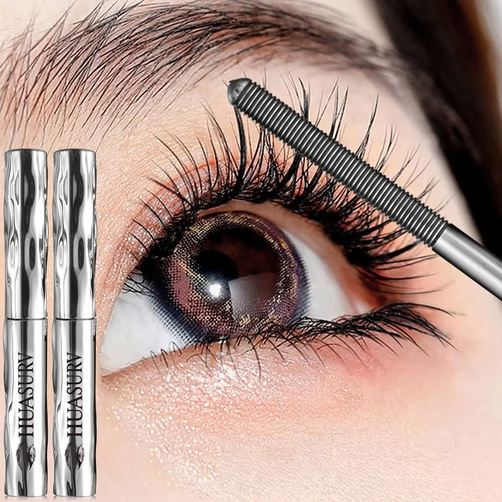 Two-Pack Huasurv Steel Tube Smudge Proof Mascara, Voluminous Clear Long-Curl Volumizing Lash Formula, Waterproof, Long-Lasting & Sweat-Proof, Easy to Apply, Perfect Party & Festival Gift Makeup, Mascara Volume and Length Waterproof