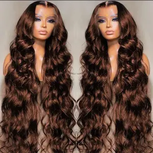 32inch 34inch Chocolate Brown Body Wave Lace Front Wig 180% Density 13X4 HD Transparent Lace Frontal Wig For Woman Human Hair Pre Plucked Colored Human Hair Wigs