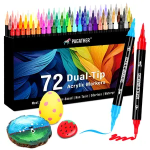 Acrylic Paint Markers, Dual Tip with Fine Tip and Brush Tip Pens for Stone, Wood, Calligraphy, Canvas, Ceramic, Metal, Glass, Rock Painting, DIY Crafts Art Supplies Kit