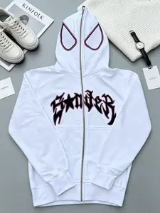 Y2K Spider Graphic Zip Hoodie coat | Y2K Streetwear jacket | Gothic Letter Print | Oversized Fit | 2 Color Options | Trendy Street Style Sweatshirt | Men's Hooded Sweatshirt | Casual Fitted, Fall & Winter, Graphic Hoodie