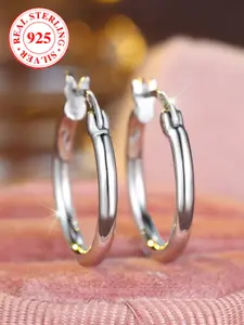 S925 Sterling Silver Earrings, Matte Circle Hoop Studs, Unisex Fashion Party Jewelry, Includes Box, Simple Neutral Style, High Quality Earrings