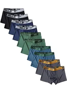 Men's Solid Color Plain Letter Tape Waist Athletic Boxer Brief, Casual Comfy Breathable Fabric Underwear for Daily Wear, Underwear for All Seasons