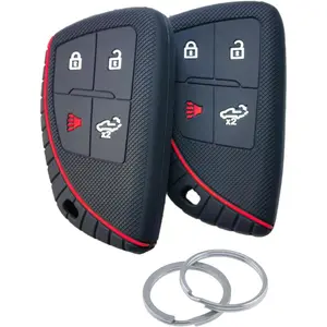 2Pcs Silicone Smart Remote Key Fob Cover for 2025 2024 2023 2022 GMC Sierra 1500 Chevy Chevrolet Silverado 1500 4 Buttons (Black)
