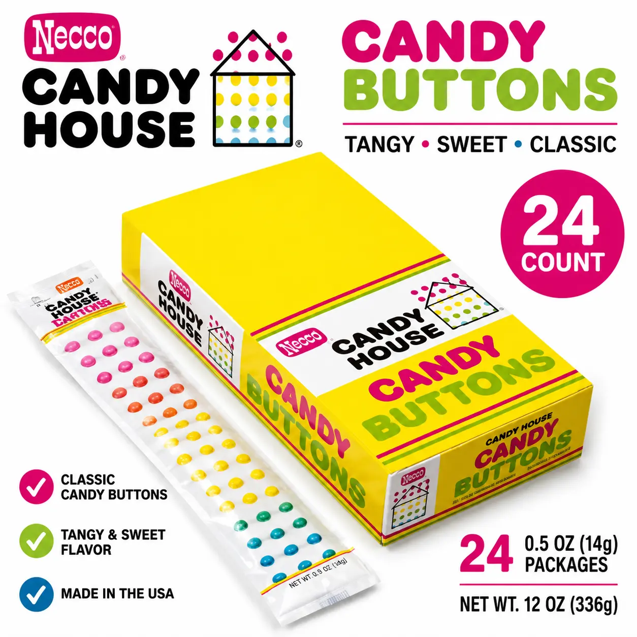 Candy Buttons 24 Count  Classic Candy Dots on Paper Strips | Retro Sweet Treats for Parties & Sharing