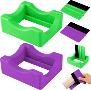 Silicone Tumbler Cup Cradle, 2-Piece Round Form Holder with Built-In Slot & Felt Edge Squeegee, Slip-Proof Sturdy Stand for Vinyl Decals on Drinkware, Mugs, Bottles & Glasses