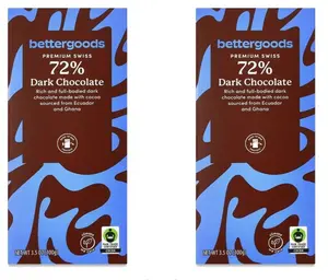 2 Pack bettergoods Premium Swiss 72% Dark Chocolate Bar, 3.5 oz, 2 Bars