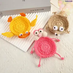 Cute Crochet Animal Coaster, Handmade Kawaii Drink Coaster, Soft Yarn Cup Coaster for Coffee Table, Desk & Home Decor, Perfect Gift for Friends & Cute Kitchen Accessories