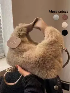 Women's Fluffy Faux Fur Handbag Plush Shoulder Bag Pink Fuzzy Purse Black Fur Tote Top Handle Crossbody Bag for Party Fashionable Unique Bags