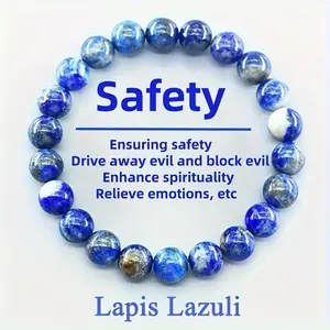 8Mm Fashion Style Lapis Lazuli Healing Beads - Natural Stone Elastic Jewelry for Safety, Evil Protection, Spirituality Enhancement And Emotional Relief, Ideal for Couples, Perfect Gift for Halloween And Christmas