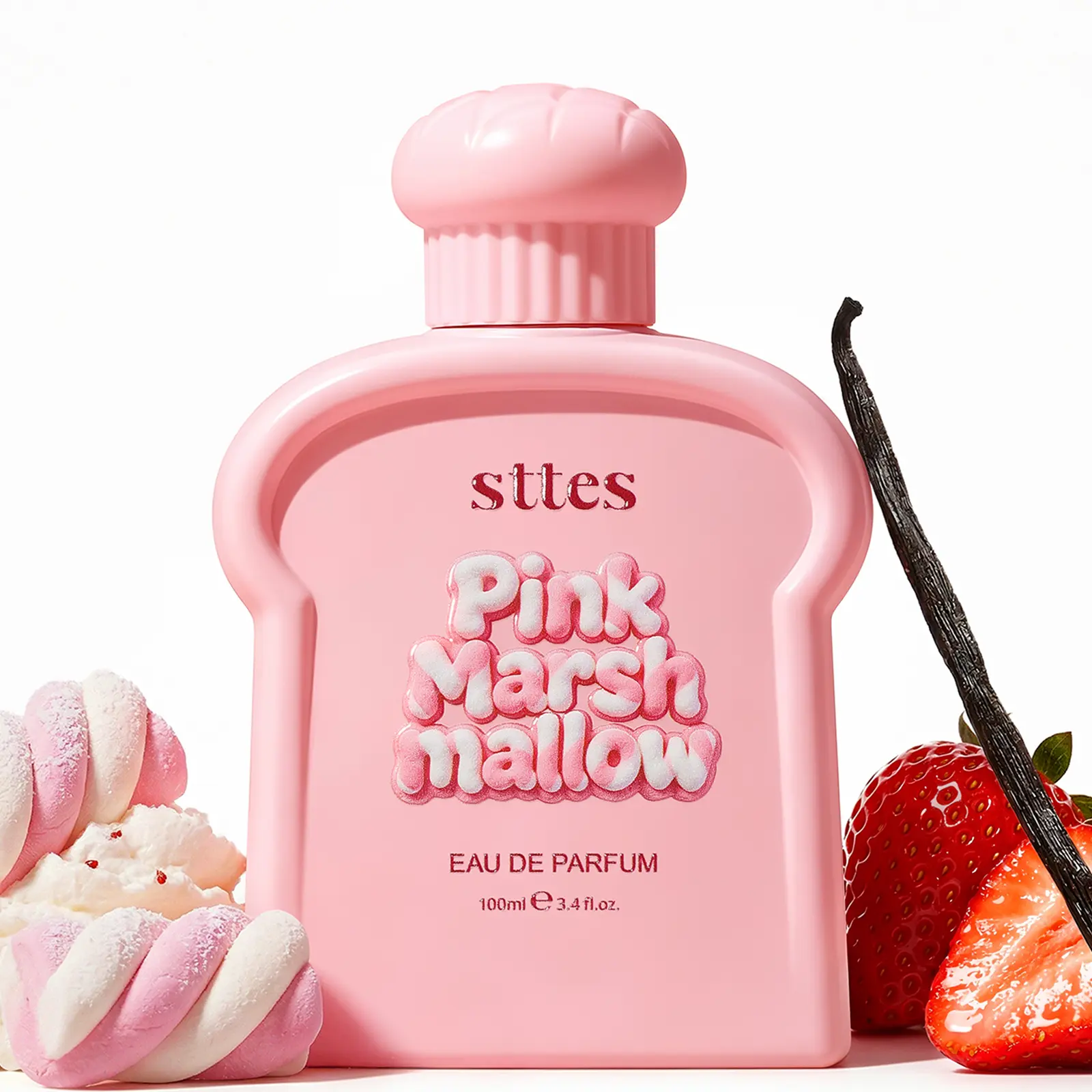 Sttes Marshmallow Perfume Eau de Parfum, Long Lasting Women's Perfume with Sweet Marshmallow Strawberry Whipped Cream Sugar & Vanilla Scent, Gourmand Fragrance Gift for Women, 100ml / 3.4 Fl Oz