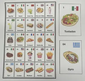 Mundial Food Loteria | 50 Boards + Card Deck | 5x5 Board | Fun Game