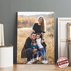 Customized Pine Wood Framed Canvas Poster Personalized Family Photo Unique Gift for Couples Friends Creative Wall Art Bedroom Mural Home Decor Painting Love Theme Wrapped Canvas Frame Ornaments Decoration Artistic Print