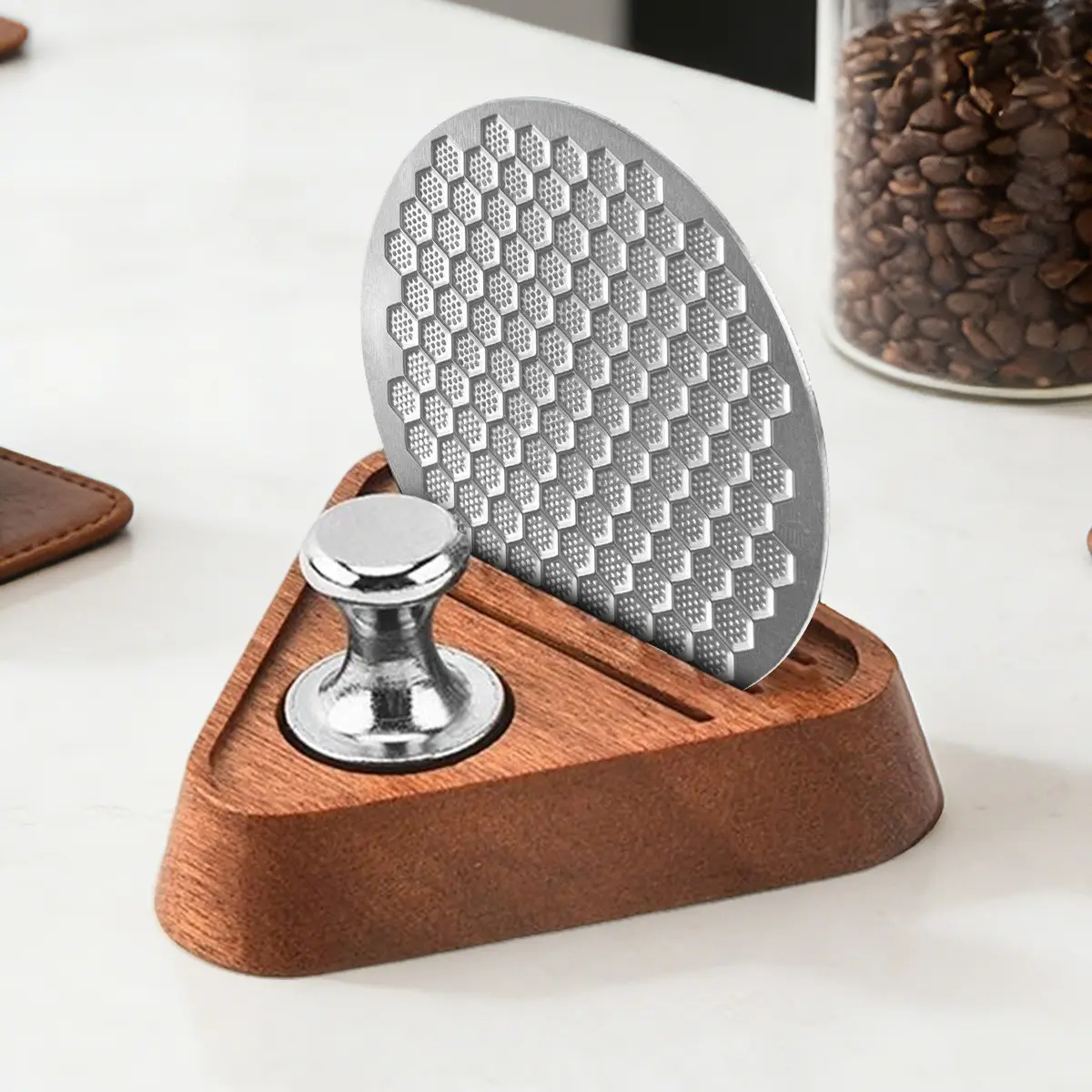 51/53/58mm Puck Screen & Wooden Base Set, Magnetic Stainless Steel Espresso Puck Screen, Reusable Filter for Espresso Portafilter Basket, Coffee Making Tool, Coffee Brewing Accessories, Coffee Equipment