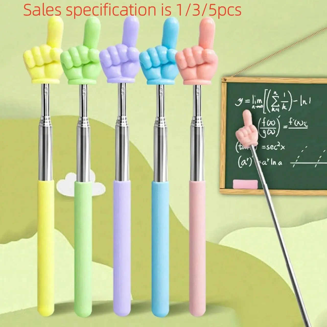 1/3/5 Pcs Random Color Extendable Teacher Pointer Sticks, Finger Shape for Classroom Whiteboard Demonstrations, Durable and Portable, Classroom Supplies