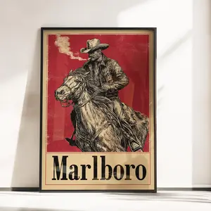 Vintage Marlboro Cigarette Poster Print Canvas painting - Retro Western Cowboy Poster - Marlboro Cowboy Poster - Smoking Cowboy Wall Art - Cigarette Poster