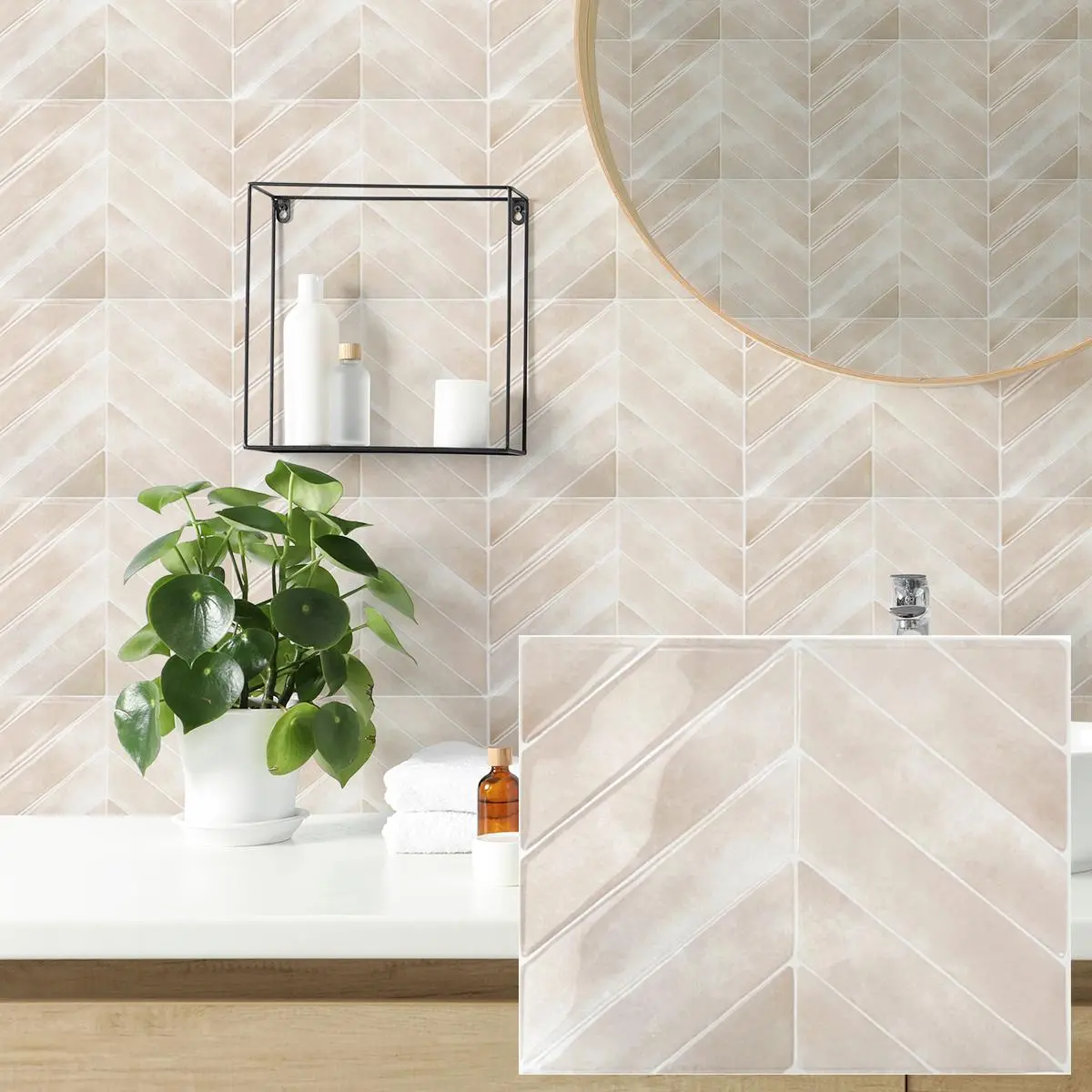 3D Mosaic Self-adhesive Wall Sticker, Waterproof Heat Insulation Decorative Sticker, Easy to Clean Marble Backsplash Wallpaper Kitchen Bathroom Decoration for Kitchen, Bathroom, Living Room, Dining Room