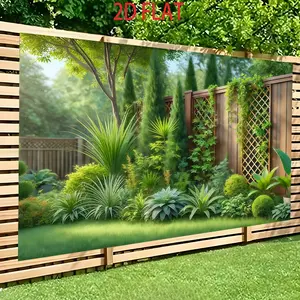 1PC,2D Flat 2D Flat Outdoor Garden Backdrop, Natural Green Plant Landscape Decorative Curtain, Garden Fence Wall Decoration Hanging Cloth, Photography Backdrop, Sunproof, Waterproof, Durable, Create