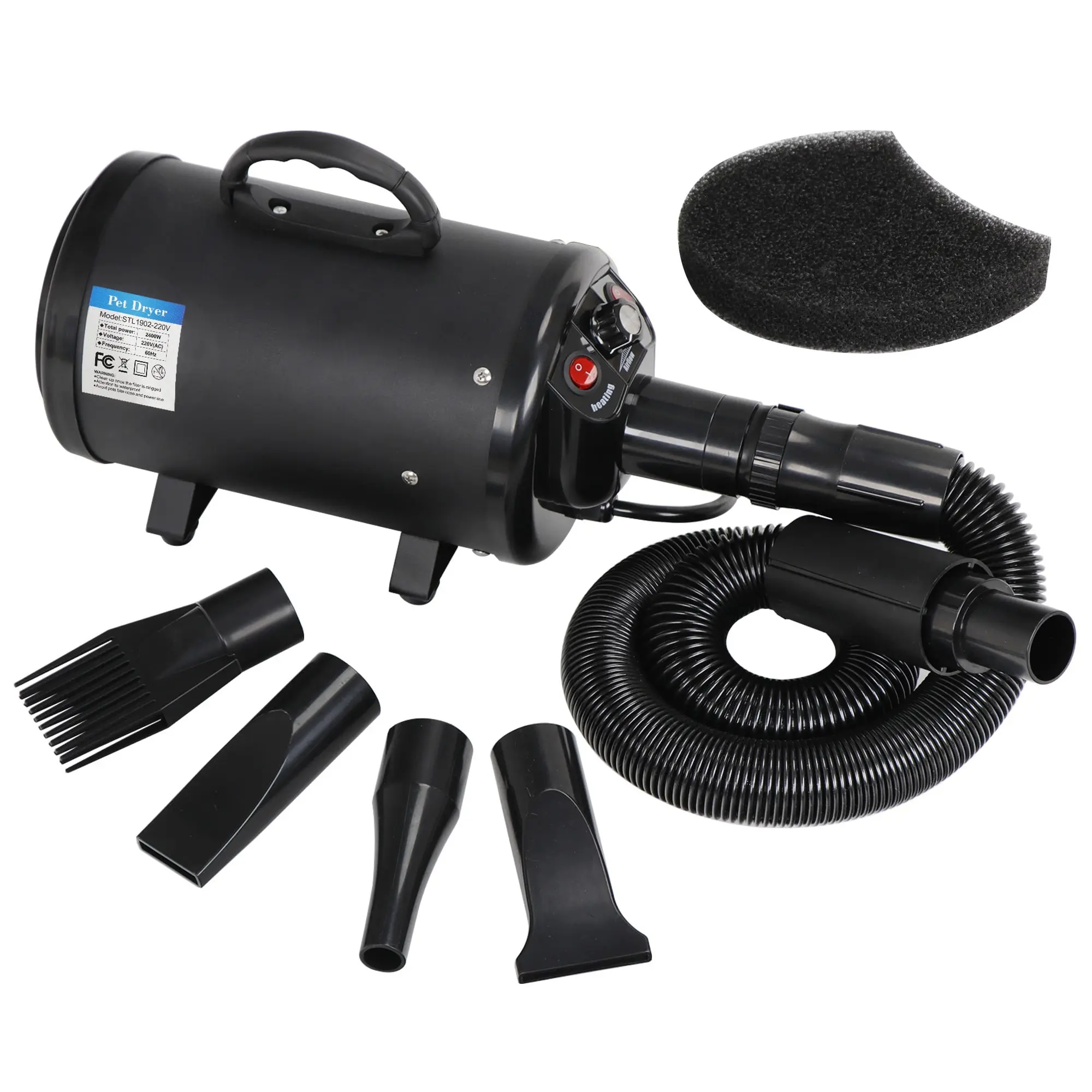 Professional Pet Grooming Hair Dryer - 2400W Portable Quick-Drying Variable-Speed Grooming Product with 4 Adjustable Nozzles, NOVA Model for Dogs (Grooming Tool), Grooming Products, Tools