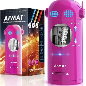 【Teacher Classroom Reset】AFMAT Electric Pencil Sharpener – Fully Automatic & Hands-Free Robot Style, Rechargeable, Auto In & Out, 3 Sharpness Settings, Fits 7-11.5mm Pencils, Kid-Safe for School, Home, Office