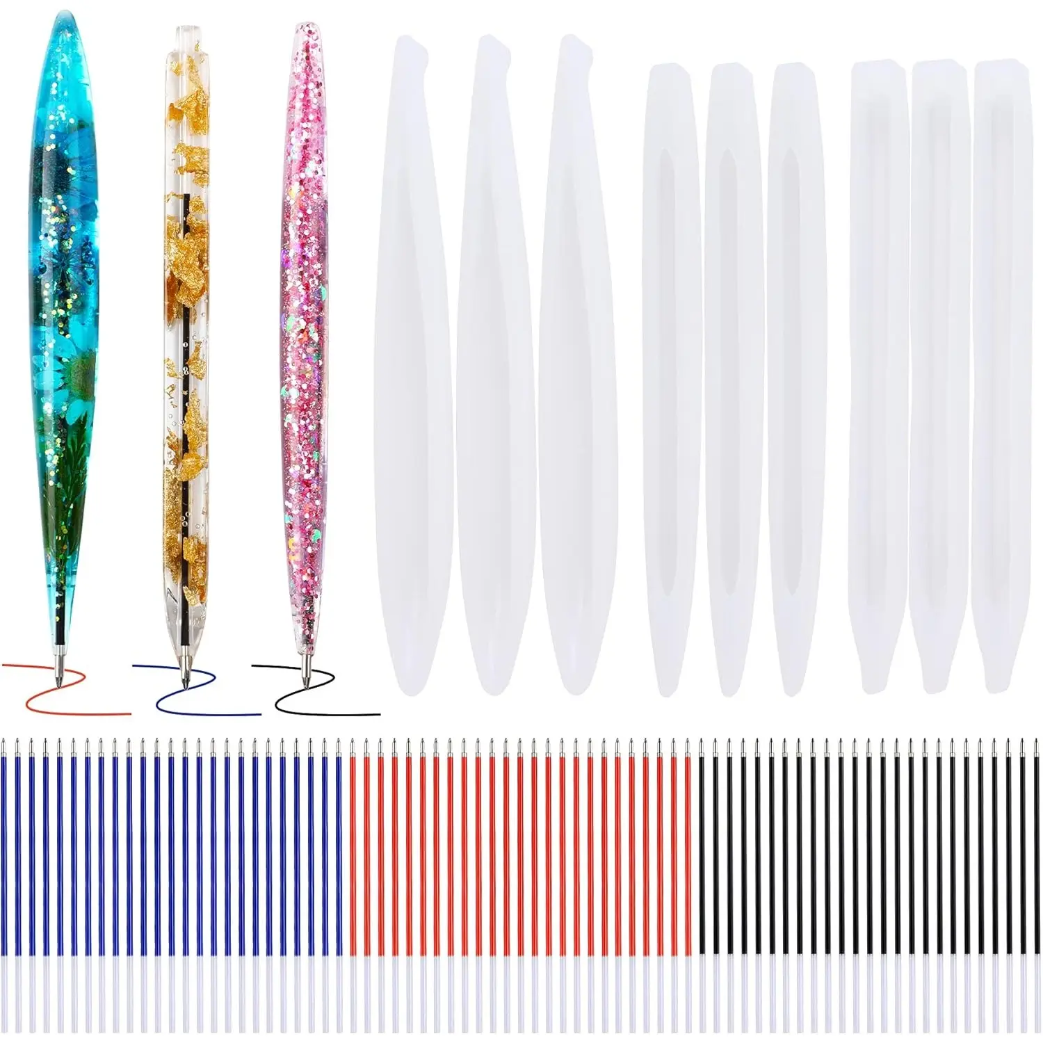 9 Pcs Epoxy Resin Molds Set with 75 Ink Pen Refills,Ballpoint Pen Silicone Molds Resin Casting Molds for DIY Resin Crafts Making,Christmas Party Gifts,Home Supplies