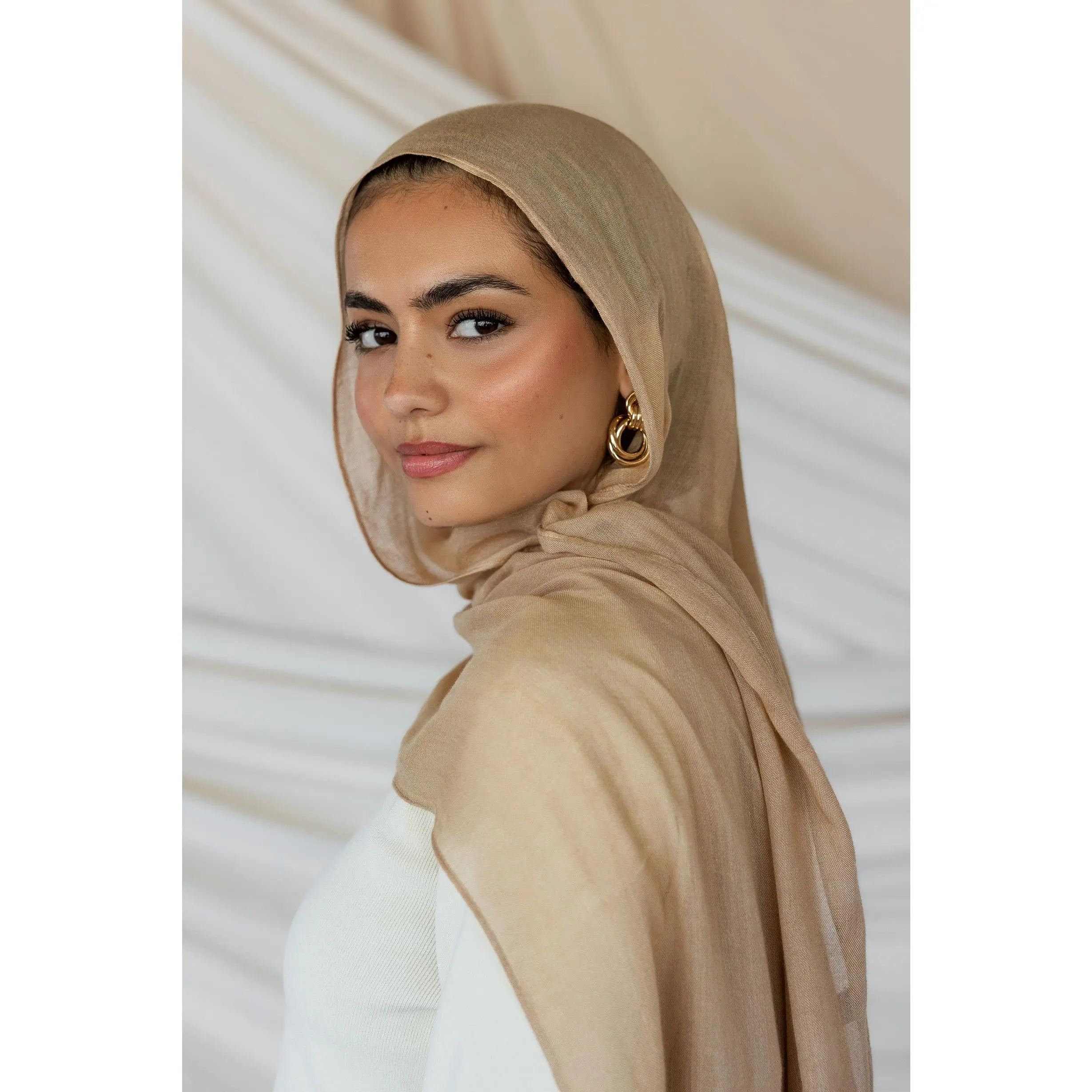VELA Women's Beige Light-Colored Square Hijab - Natural Stone Solid Modal, Versatile Modesty Hijab Wrap, Muslim Headscarf Cover, Elegant Casual Modest Wear, Hand Wash Only, Head Scarf, Light-Colored Square Hijabs