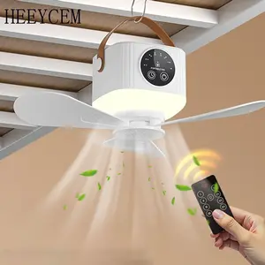 Portable Rechargeable Camping Fan with Remote, LED Light Dimming, Adjustable Speed, Timer Function, Compact Design for Indoor Outdoor Use
