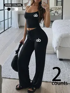 Women's V Neck Sleeveless Top & Straight Leg Pants Set, Casual Everyday Loose Fit Design, Soft Fabric, Perfect for Summer, Womenswear Clothes